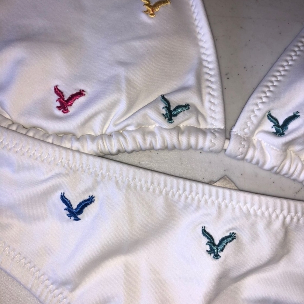 American Eagle Outfitters Kids White Bikini Set with Embroidered Accents